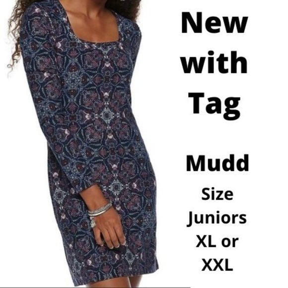 Relist 3/8❌ Mudd sueded flare boho print dress with stretch XL jr - Picture 2 of 15
